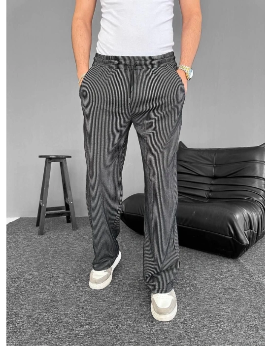Su Yolu Çizgili Cepli Pantalon - Siyah