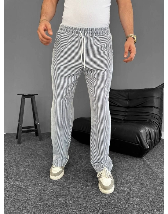 Su Yolu Çizgili Cepli Pantalon Yazlık - Gri