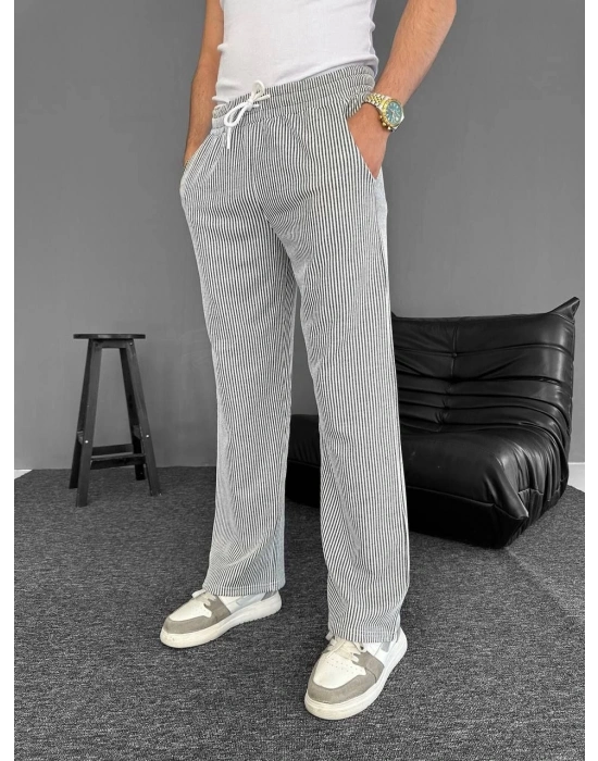 Su Yolu Çizgili Cepli Pantalon Yazlık - Gri