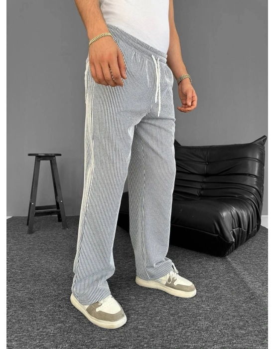 Su Yolu Çizgili Cepli Pantalon Yazlık - Gri