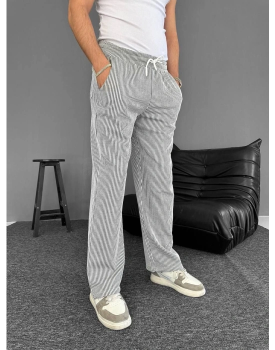 Su Yolu Çizgili Cepli Pantalon Yazlık - Gri