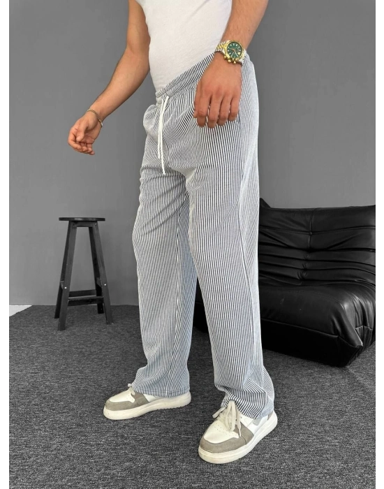 Su Yolu Çizgili Cepli Pantalon Yazlık - Gri