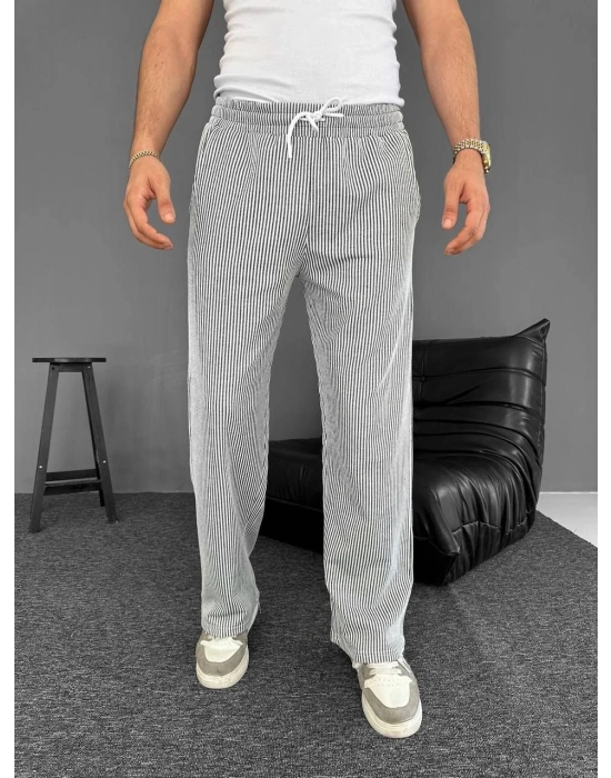 Su Yolu Çizgili Cepli Pantalon Yazlık - Gri