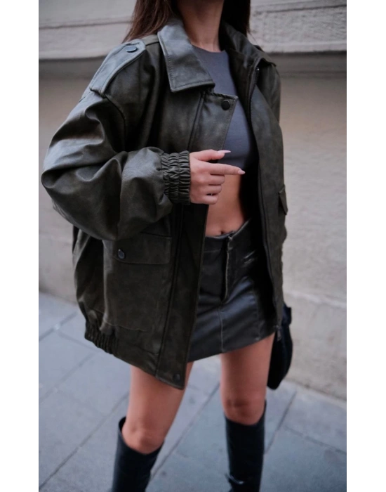 Suni Deri Pilot Ceket