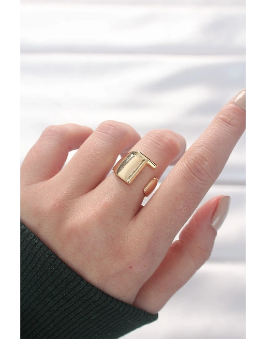 T Harfli Altın Renk Ayarlanabilir Yüzük