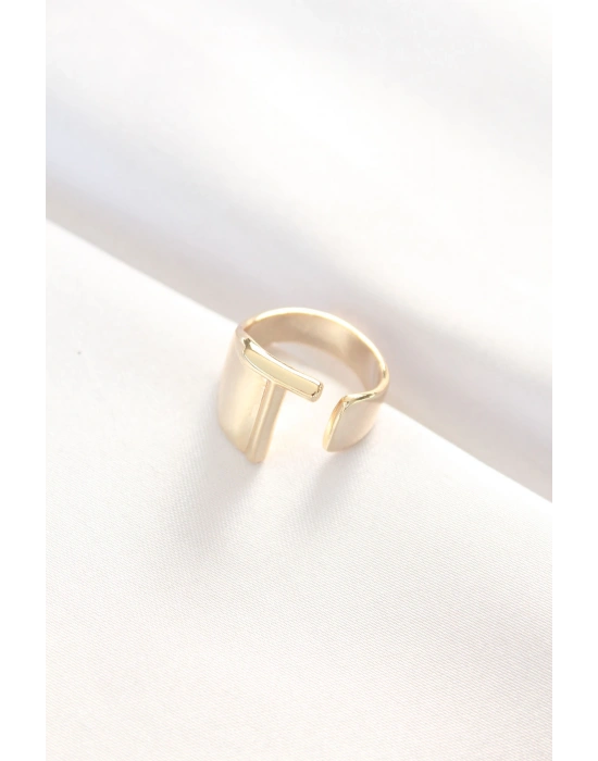 T Harfli Altın Renk Ayarlanabilir Yüzük