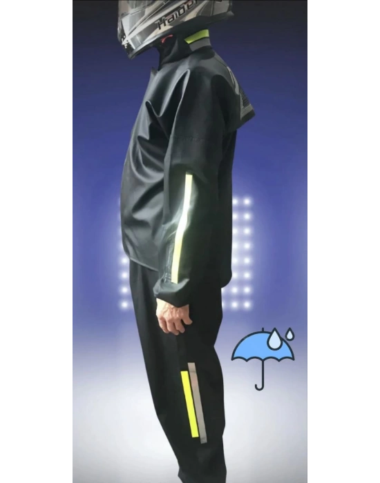Tam Kalıp Motorcu Kurye Su Gecirmez Yağmurluk Takım - Siyah