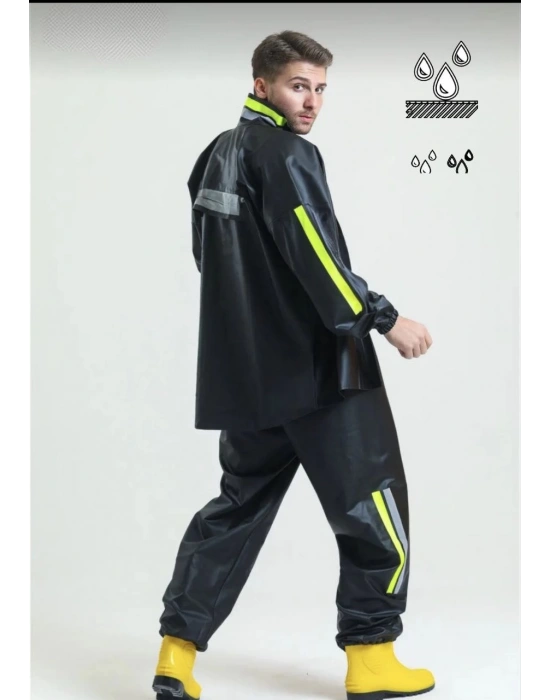 Tam Kalıp Motorcu Kurye Su Gecirmez Yağmurluk Takım - Siyah