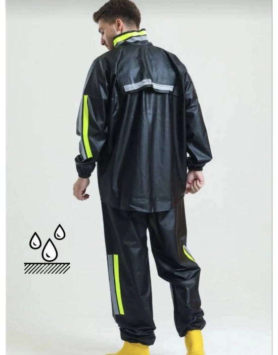 Tam Kalıp Motorcu Kurye Su Gecirmez Yağmurluk Takım - Siyah