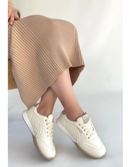 Tawen Bej Cilt Bağcıklı Spor Ayakkabı