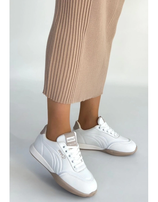 Tawen Beyaz Cilt Bağcıklı Spor Ayakkabı