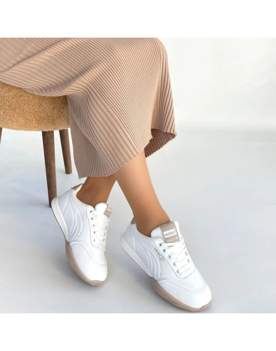 Tawen Beyaz Cilt Bağcıklı Spor Ayakkabı