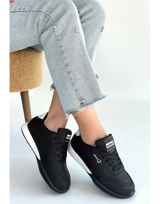 Tawen Siyah Cilt Bağcıklı Spor Ayakkabı