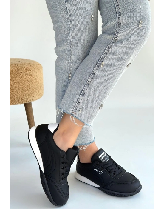 Tawen Siyah Cilt Bağcıklı Spor Ayakkabı