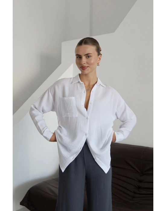 Tek cepli müslin gömlek beyaz pt