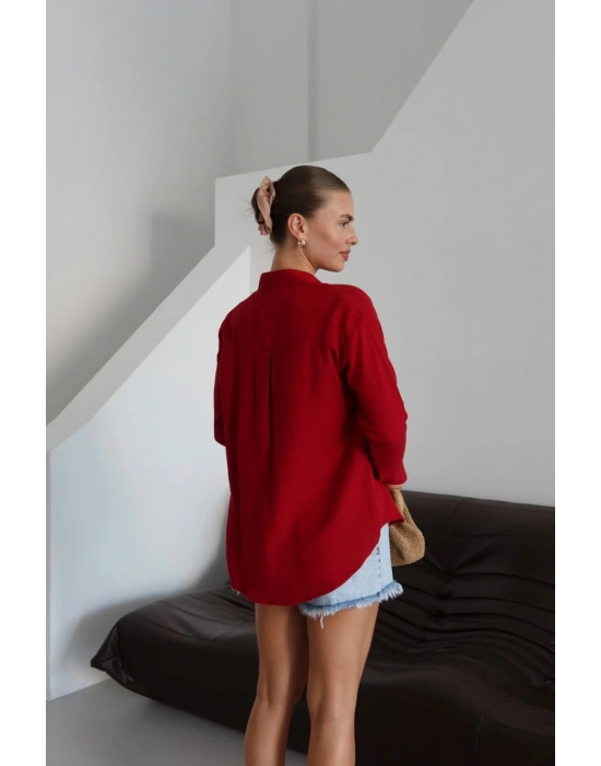 Tek cepli müslin gömlek bordo pt