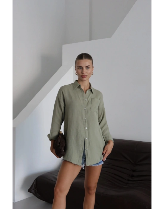 Tek cepli müslin gömlek haki pt