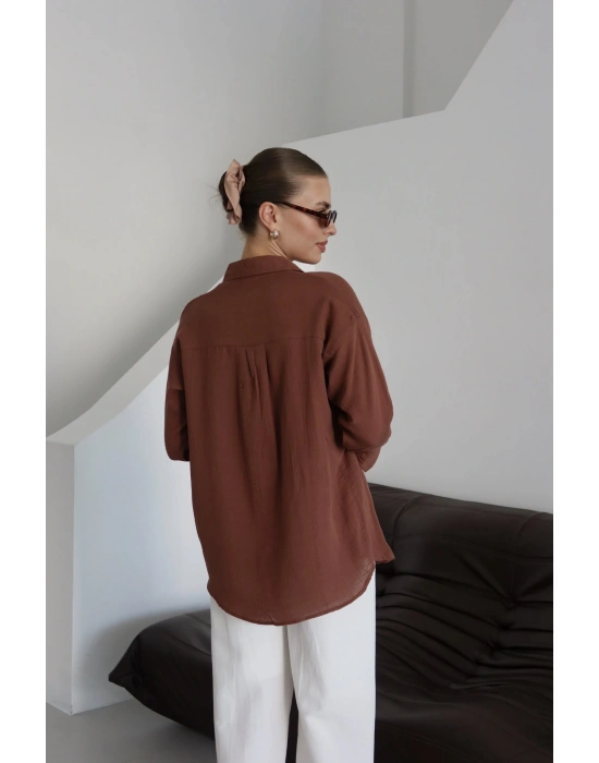 Tek cepli müslin gömlek kahve pt