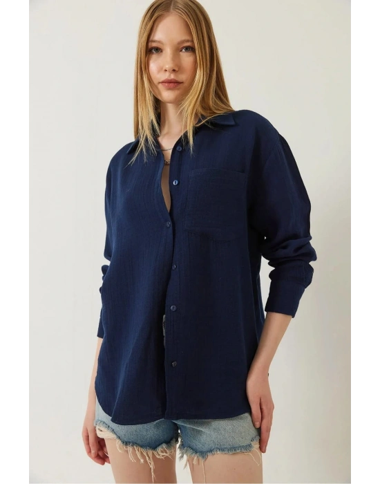 Tek cepli müslin gömlek lacivert pt