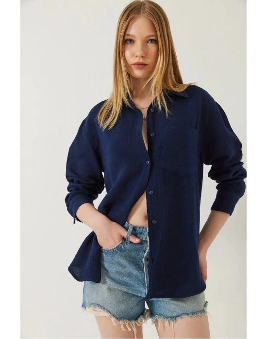 Tek cepli müslin gömlek lacivert pt