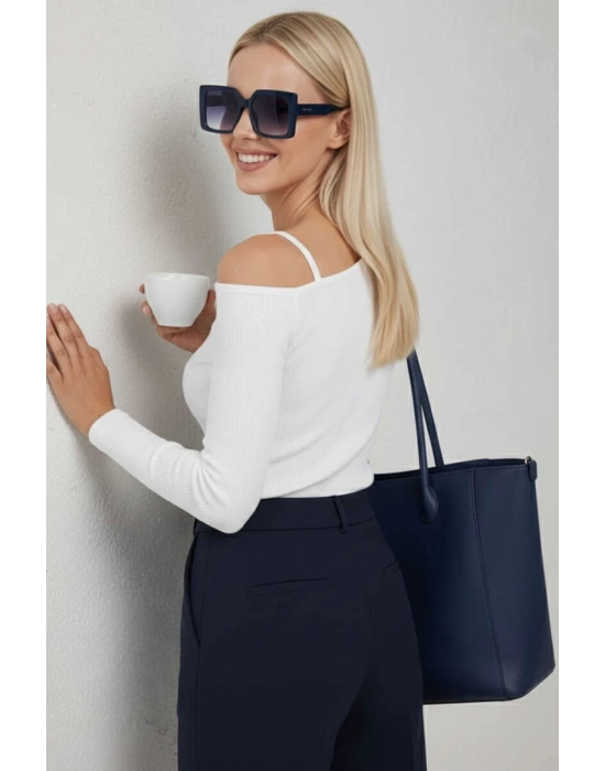 Tek Omuz İpli Bluz Beyaz T4328