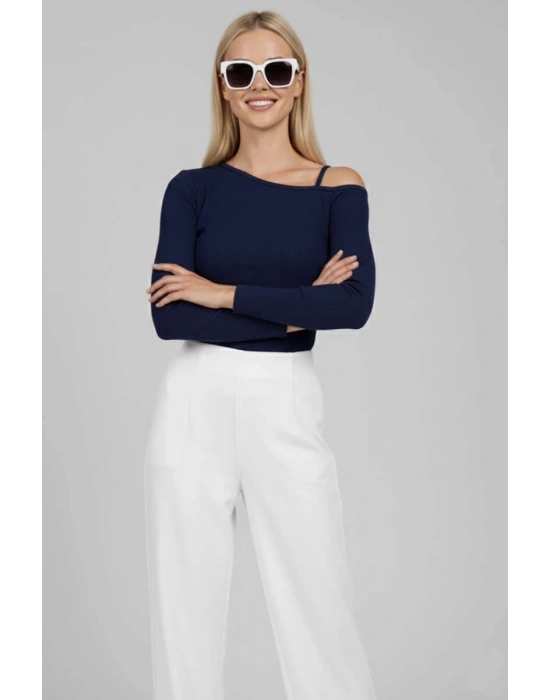 Tek Omuz İpli Bluz Lacivert T4328