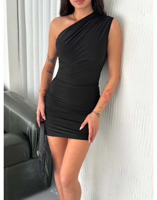 Tek omuz mini elbise 3916
