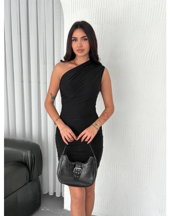 Tek omuz mini elbise 3916