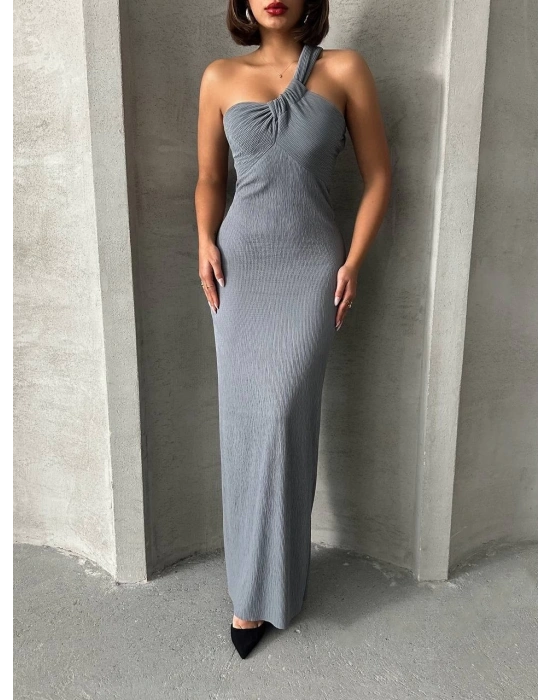 Tek omuz pliseli elbise