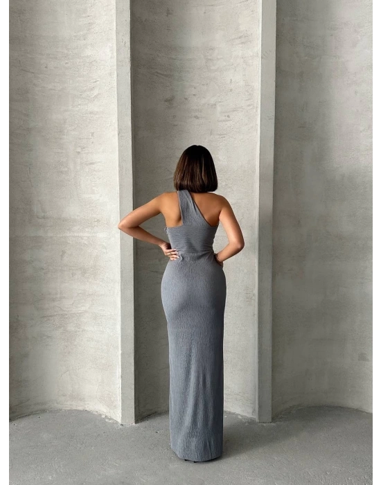 Tek omuz pliseli elbise