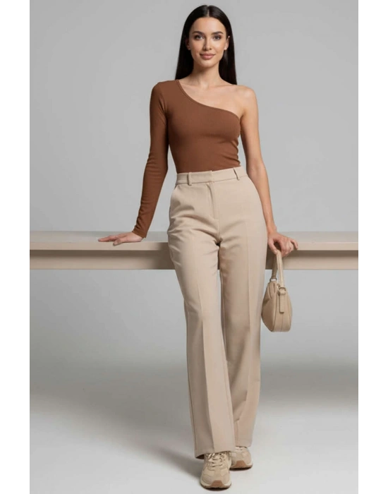 Tek Omuzlu Basic Bluz kahve T4275