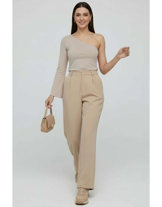 Tek Omuzlu Basic Bluz Vizon T4275