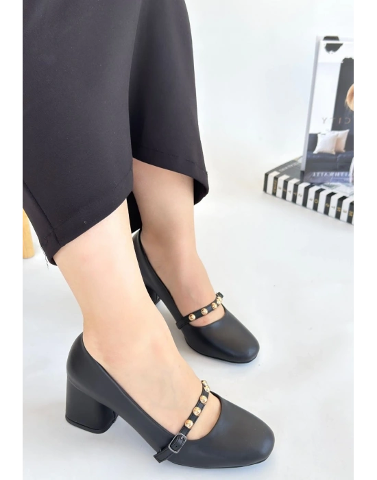 Tino Siyah Cilt Topuklu Ayakkabı