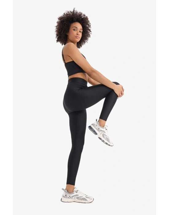 Toparlayıcı Yüksek Bel Parlak Sporcu Tayt