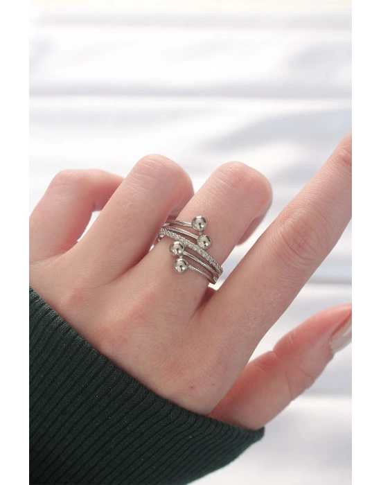 Topçuk Model Zirkon Taşlı Silver Renk Ayarlanabilir Yüzük