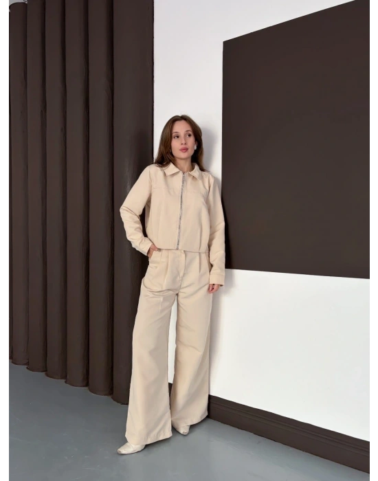 Trenç takım alt üst bej ons