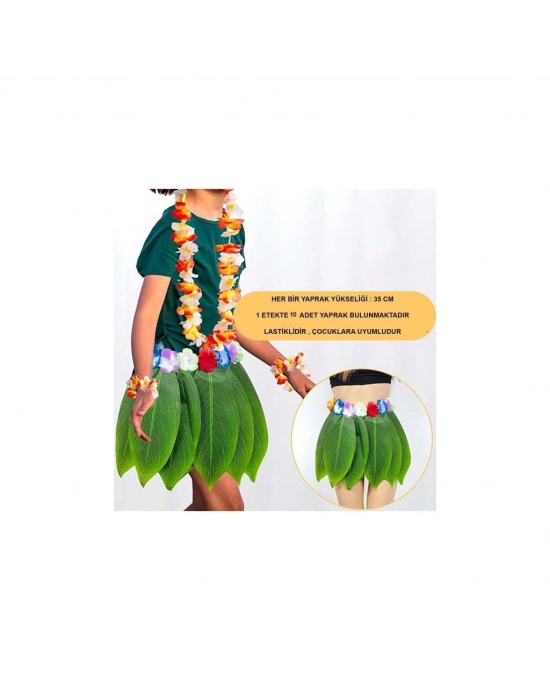 Tropikal Esintili Hawaii Yapraklı Parti Eteği Çocuk Boy