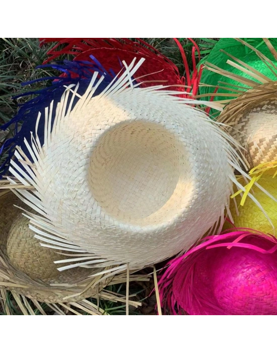 Tropikal Parti Beyaz Hasır Hawaii Şapkası 13x36 cm