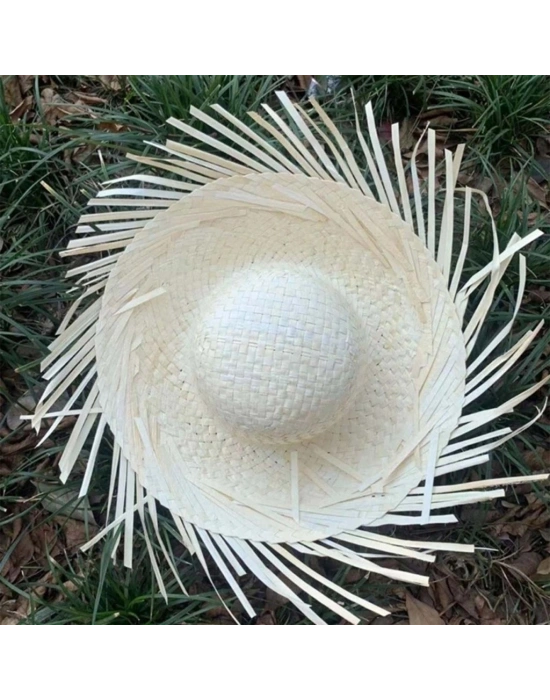 Tropikal Parti Beyaz Hasır Hawaii Şapkası 13x36 cm
