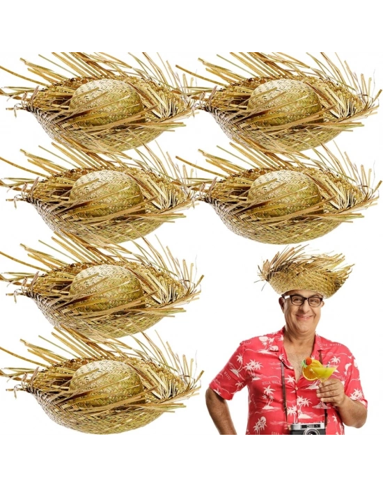 Tropikal Parti Naturel Hasır Hawaii Şapkası 13x36 cm