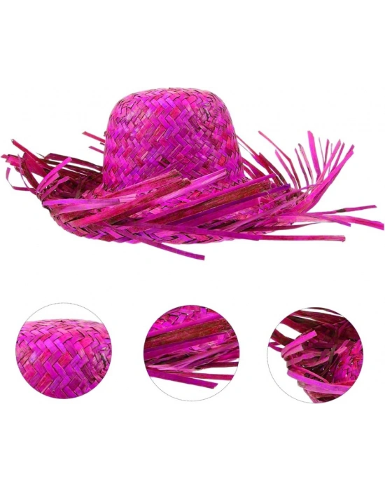 Tropikal Parti Pembe Fuşya Hasır Hawaii Şapkası 13x36 cm