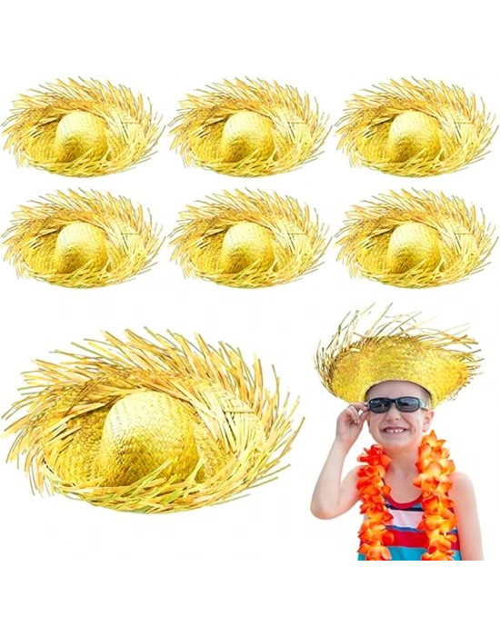 Tropikal Parti Sarı Hasır Hawaii Şapkası 13x36 cm