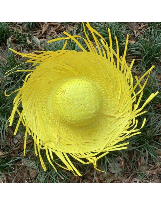 Tropikal Parti Sarı Hasır Hawaii Şapkası 13x36 cm