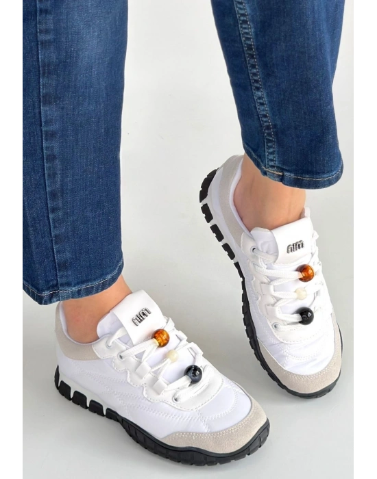 Tues Beyaz Nubuk Bağcıklı Spor Ayakkabı