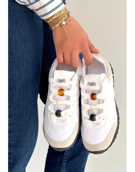 Tues Beyaz Nubuk Bağcıklı Spor Ayakkabı