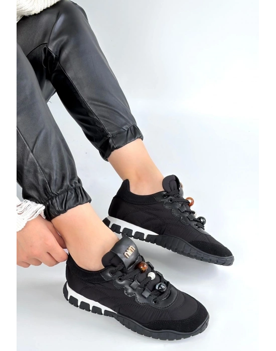 Tues Siyah Nubuk Bağcıklı Spor Ayakkabı