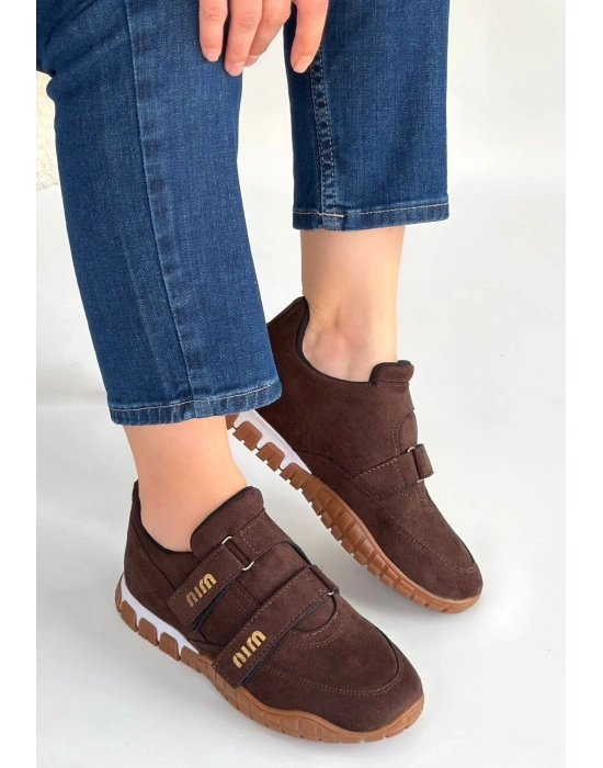 Tunga Kahverengi Süet Cırt Cırtlı Spor Ayakkabı