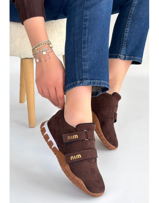 Tunga Kahverengi Süet Cırt Cırtlı Spor Ayakkabı