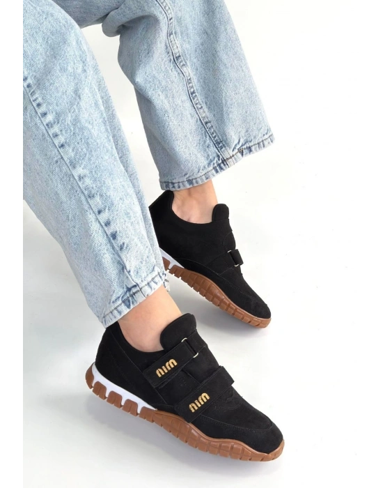 Tunga Siyah Süet Cırt Cırtlı Spor Ayakkabı