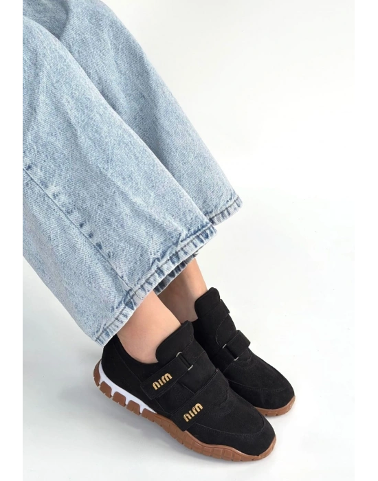 Tunga Siyah Süet Cırt Cırtlı Spor Ayakkabı